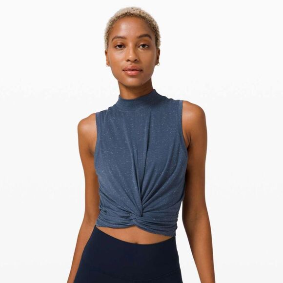 lululemon athletica Tops - Lululemon Time to Restore Mock Neck Tank in Iron Blue / White - Size 6